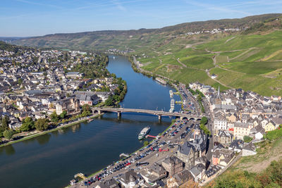 High angle view of buildings in city