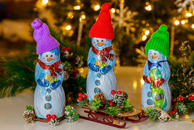 Close-up of christmas decorations on table