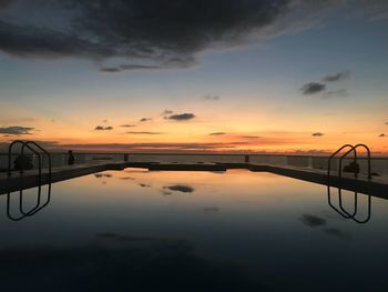 Scenic view of lake against sky during sunset
