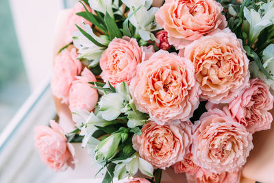 Luxurious bouquet of fresh pastel pale pink roses