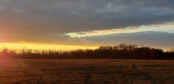 Scenic view of field against sky during sunset