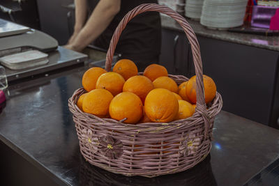 High angle view of fruits in basket