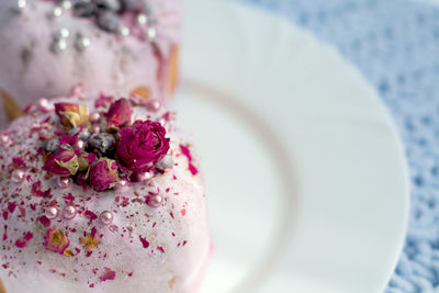 Close-up of pink cake on table