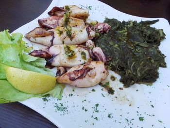 High angle view of vegetables on table