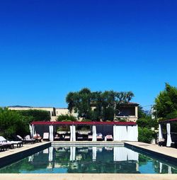 View of swimming pool against clear blue sky