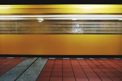 Blurred motion of train at subway station