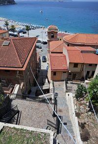 High angle view of buildings in city