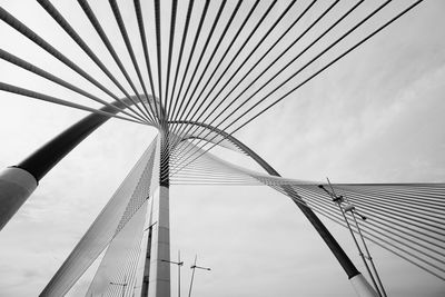 Low angle view of suspension bridge against sky