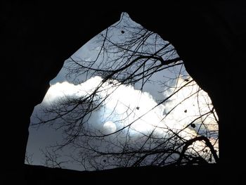 Low angle view of silhouette bare tree against sky at night