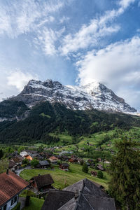 Eiger mountain viewed from grindelwald during sunrise hours. grindelwald, switzerland