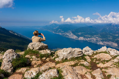 Panoramic view from monte baldo on lake garda near malcesine in italy.