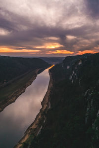 Scenic view of mountains against sky during sunset
