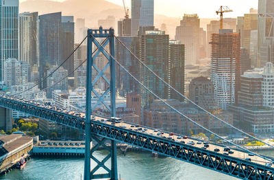 Bridge over river with buildings in city