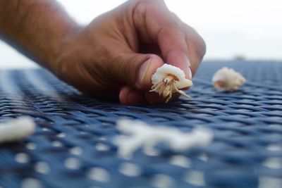 Close-up of hand holding ice cream