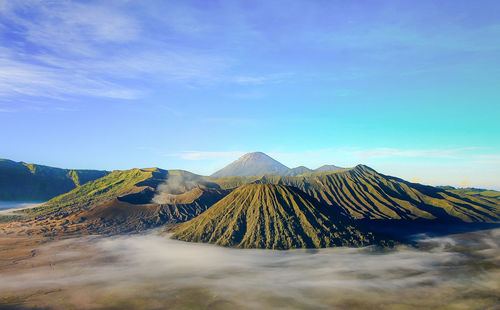 Panoramic view of volcanic mountain against sky