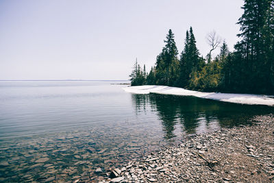 Scenic view of lake against clear sky