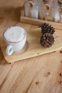 High angle view of coffee on table