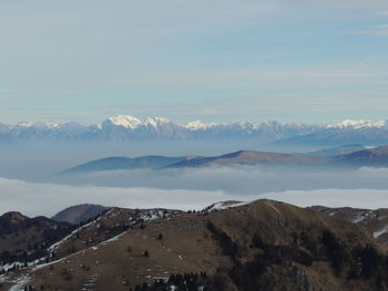 Scenic view of snowcapped mountains against sky