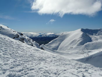 Scenic view of snowcapped mountains against sky