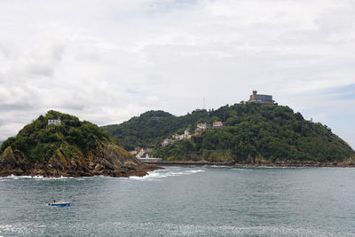 Scenic view of sea by building against sky