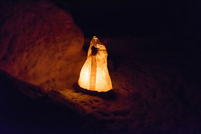 Close-up of illuminated light painting on rock