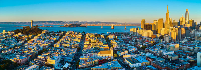 High angle view of cityscape against clear sky