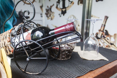 Close-up of objects on table at home