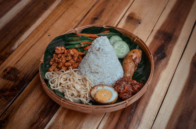 High angle view of food on table