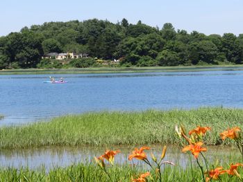 Scenic view of lake against sky