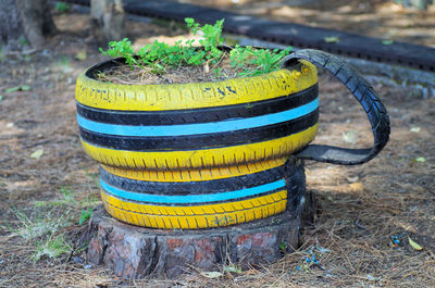 Close-up of yellow wire on field