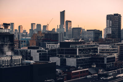 View of city at sunset