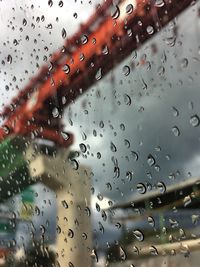 Full frame shot of raindrops on glass window