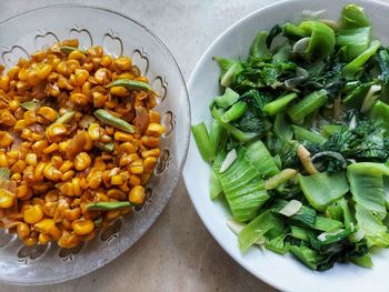 High angle view of vegetables in plate