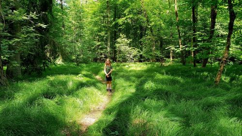 Woman walking in forest