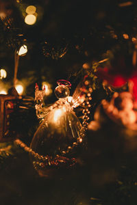 Close-up of illuminated christmas tree at night