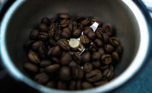 High angle view of coffee beans in container