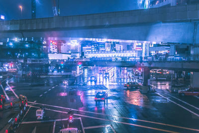 High angle view of traffic on road at night