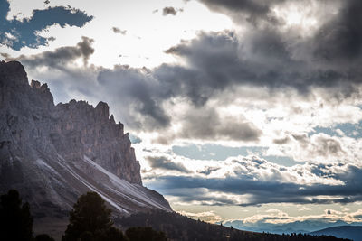 Low angle view of mountain against sky during sunset