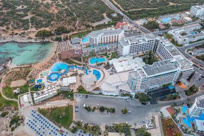High angle view of buildings in city
