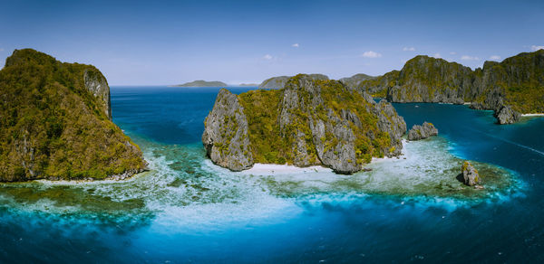 Scenic view of mountains and sea 