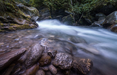 Stream flowing through rocks in forest