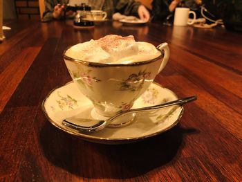 Close-up of ice cream on table