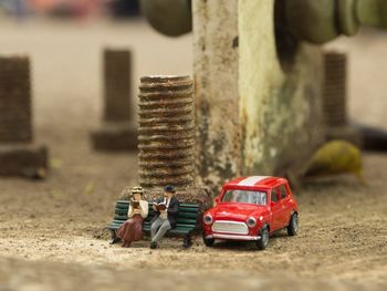 Close-up of toy car on land