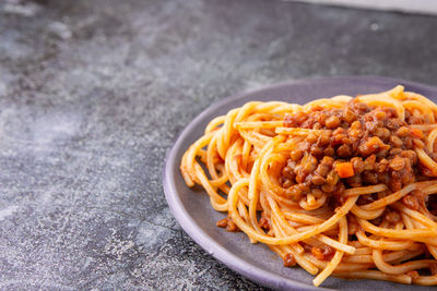 High angle view of food in plate