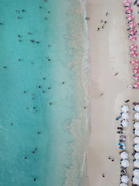 Aerial view of people in sea and at beach