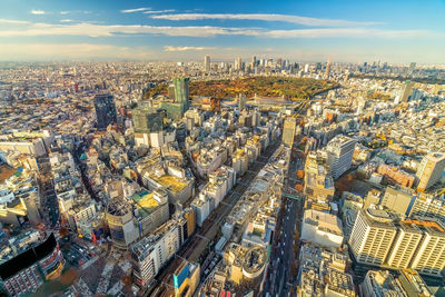 Aerial view of buildings in town