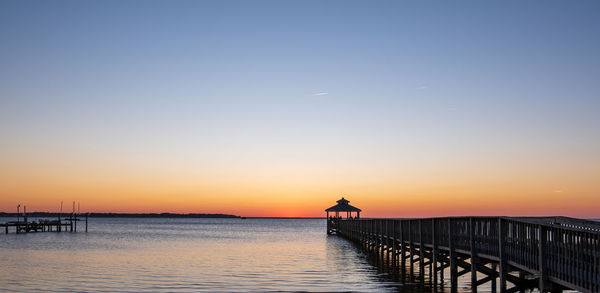 Scenic view of sea against clear sky during sunset