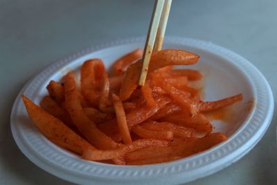 High angle view of food in bowl on table