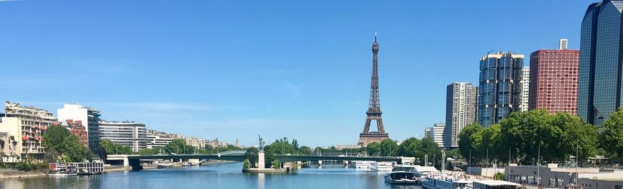 Panoramic view of eiffel tower against seine river in paris 