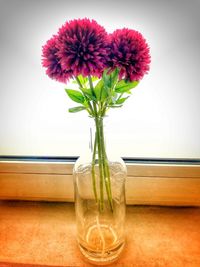 Close-up of flower in glass vase on table